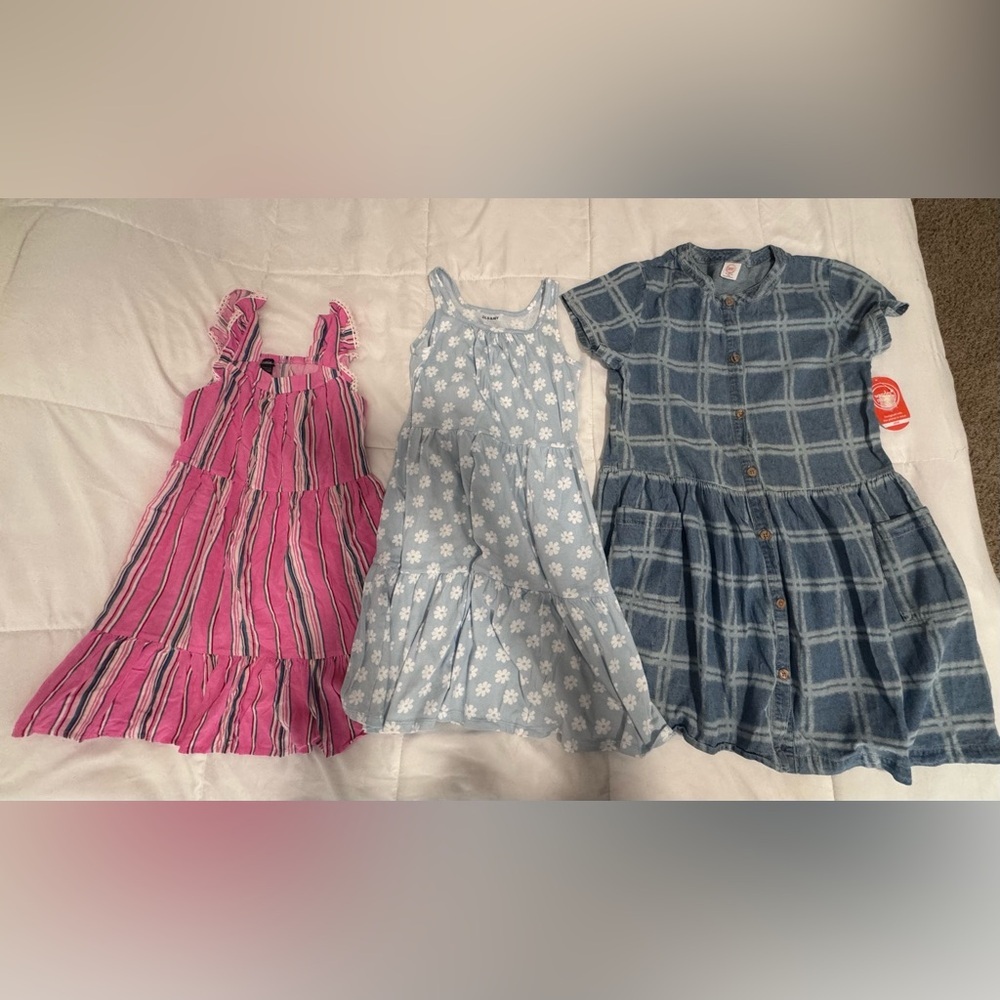Bundle Dress Light Blue Daisy Sundress with Tiered Skirt - Kids Size L14/16